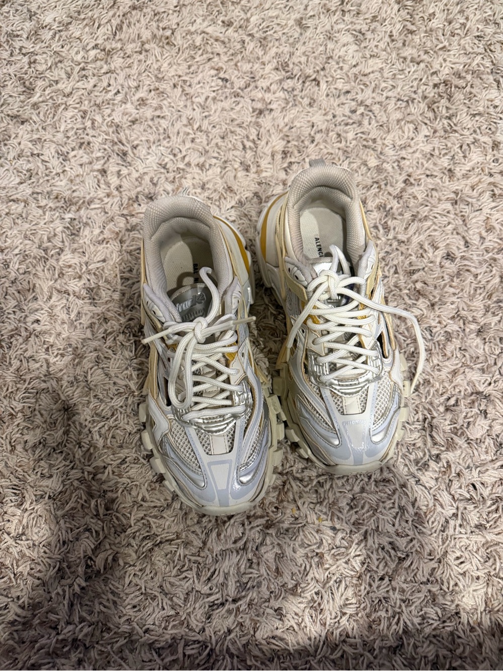 Balenciaga Cream White and Pale Yellow Track Sneakers